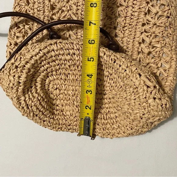 Zara Woven Raffia Straw Drawstring Backpack Tote Bag Neutral - Picture 12 of 15